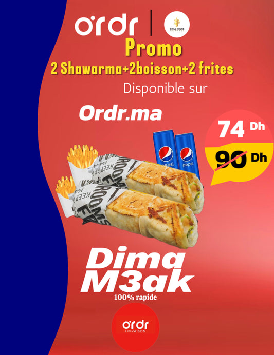 2 shawarma 2 frites 2boisson